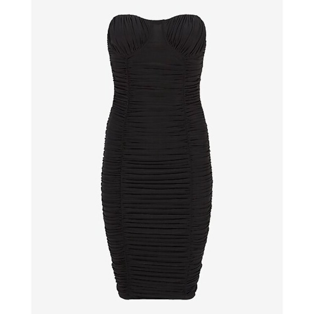 Express Strapless Ruched Mesh Mini Dress S - Picture 5 of 9